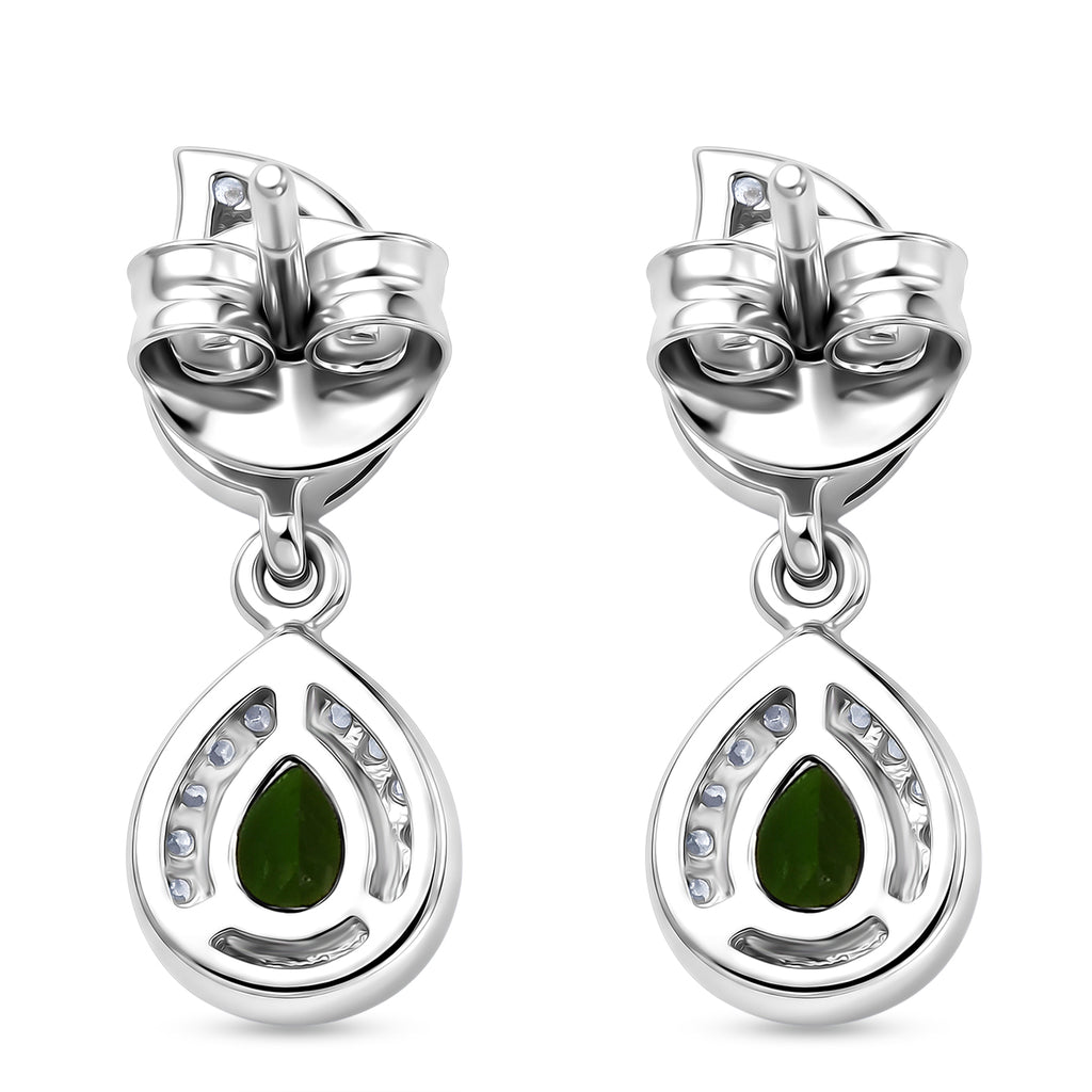 D'Joy - Natural Chrome Diopside & White Zircon Dangling Earring with Push Post in Platinum Overlay Sterling Silver 1.33 Ct._8569828_4