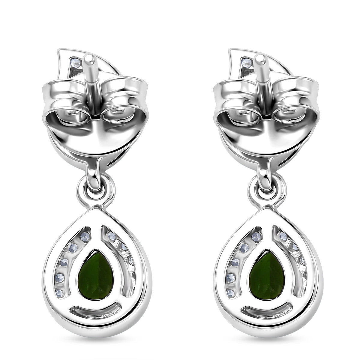 D'Joy - Natural Chrome Diopside &amp; White Zircon Dangling Earring with Push Post in Platinum Overlay Sterling Silver 1.33 Ct. 8569828 5