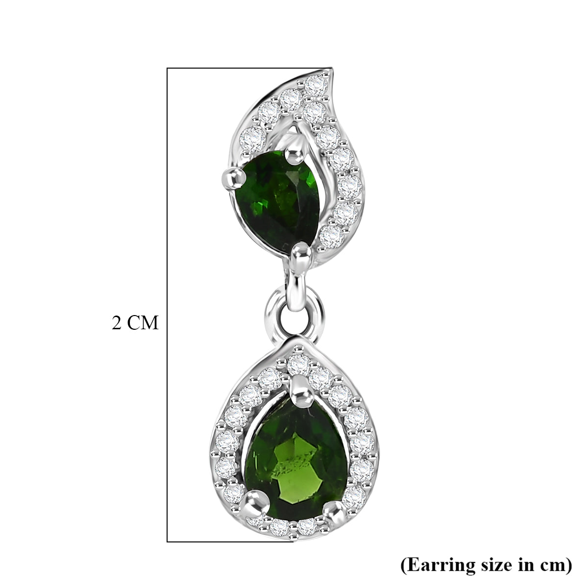 D'Joy - Natural Chrome Diopside &amp; White Zircon Dangling Earring with Push Post in Platinum Overlay Sterling Silver 1.33 Ct. 8569828 6