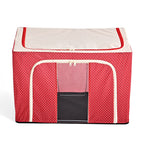 Polka Dot Foldable Steel Frame Clothes Organizer with Clear Window & Dual Zippers (60x42x39cm) - Red_8569835