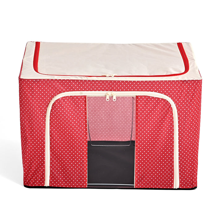 Polka Dot Foldable Steel Frame Clothes Organizer with Clear Window &amp; Dual Zippers (60x42x39cm) - Red 8569835 1