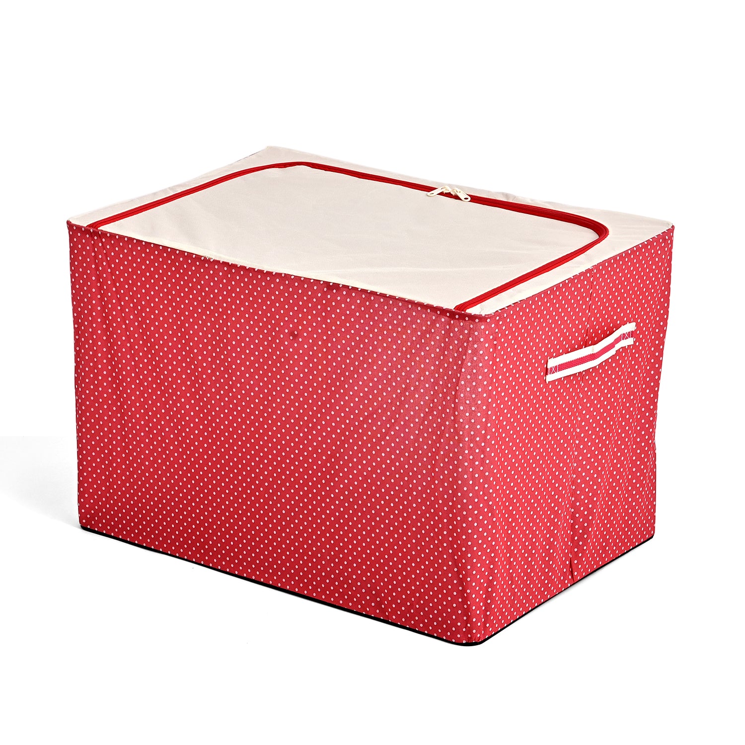 Polka Dot Foldable Steel Frame Clothes Organizer with Clear Window &amp; Dual Zippers (60x42x39cm) - Red 8569835 2