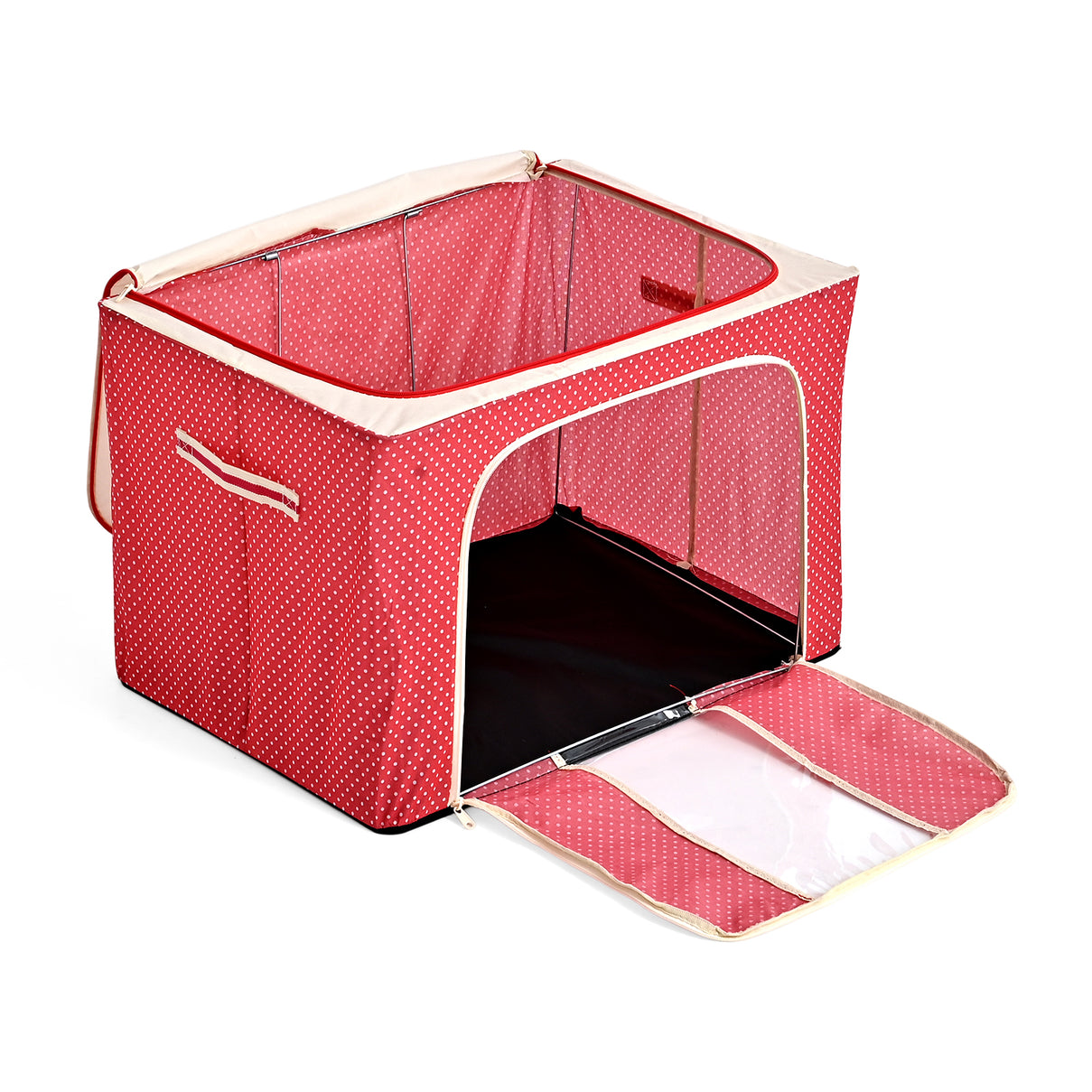 Polka Dot Foldable Steel Frame Clothes Organizer with Clear Window &amp; Dual Zippers (60x42x39cm) - Red 8569835 3