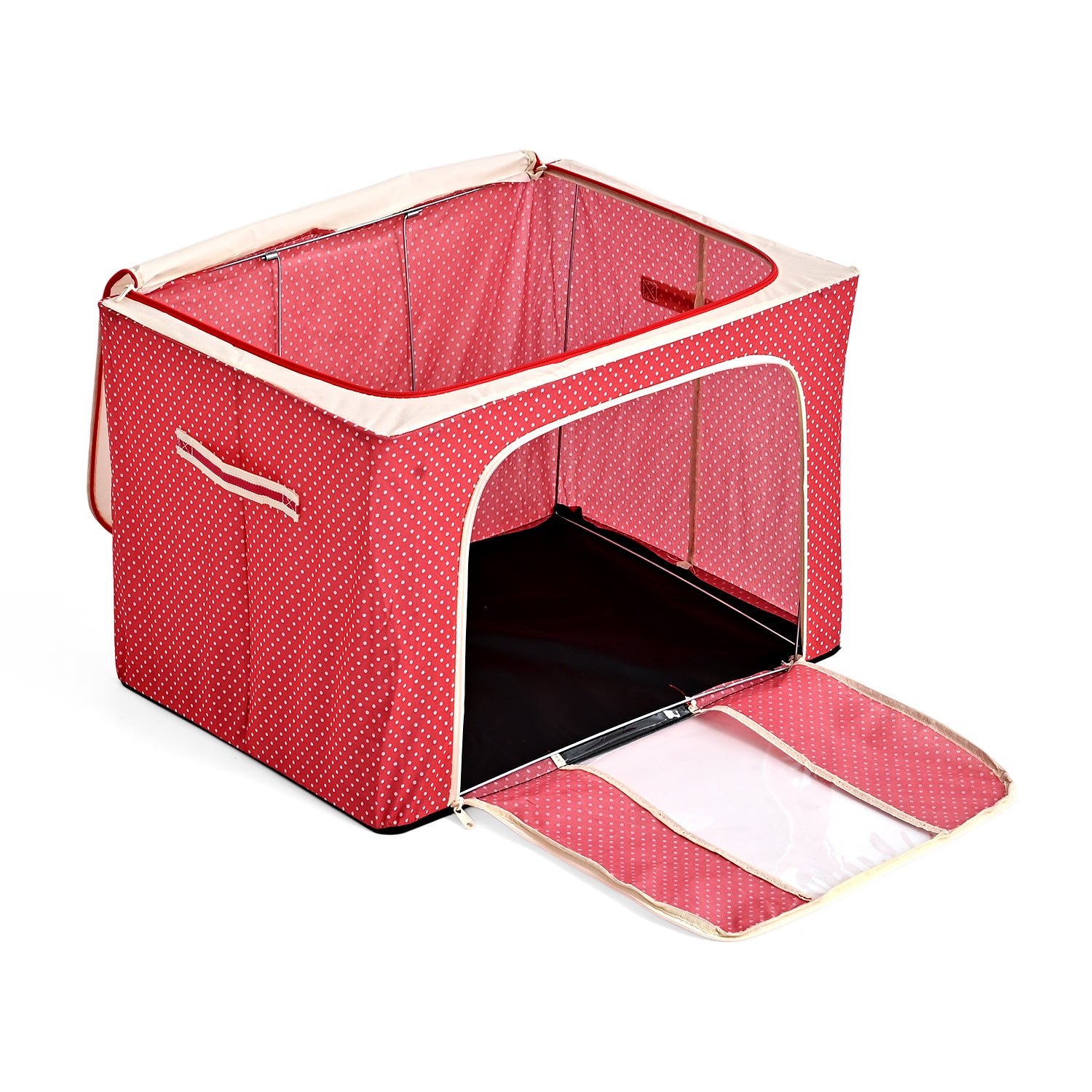 Polka Dot Foldable Steel Frame Clothes Organizer with Clear Window &amp; Dual Zippers (60x42x39cm) - Red 8569835 3
