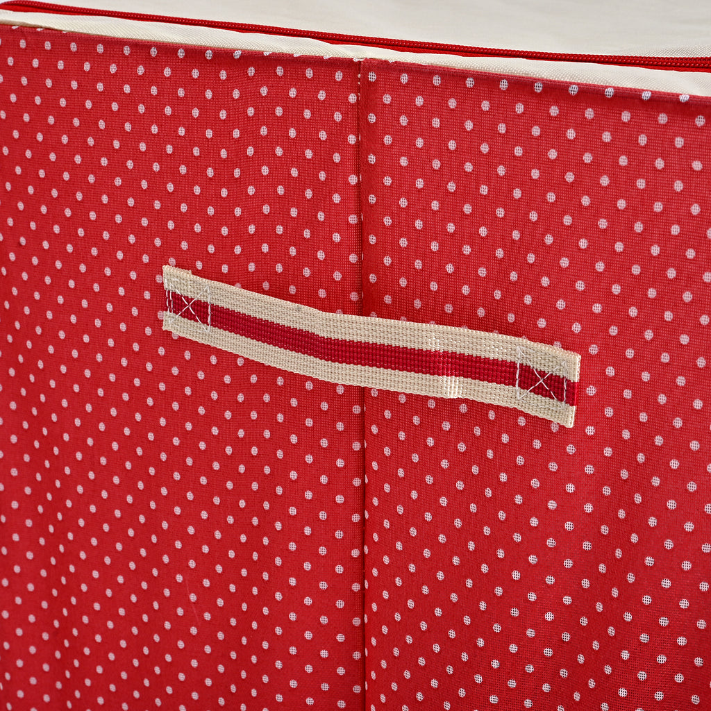 Polka Dot Foldable Steel Frame Clothes Organizer with Clear Window & Dual Zippers (60x42x39cm) - Red_8569835_6