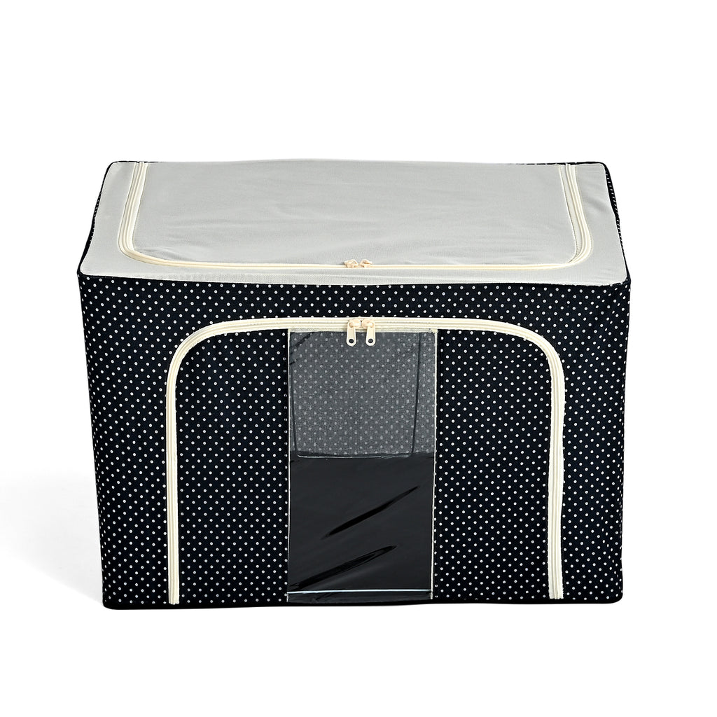 Polka Dot Foldable Steel Frame Clothes Organizer with Clear Window & Dual Zippers (60x42x39cm) - Navy Dot_8569836