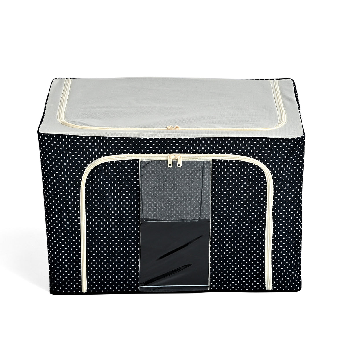 Polka Dot Foldable Steel Frame Clothes Organizer with Clear Window &amp; Dual Zippers (60x42x39cm) - Navy Dot V32527795 0