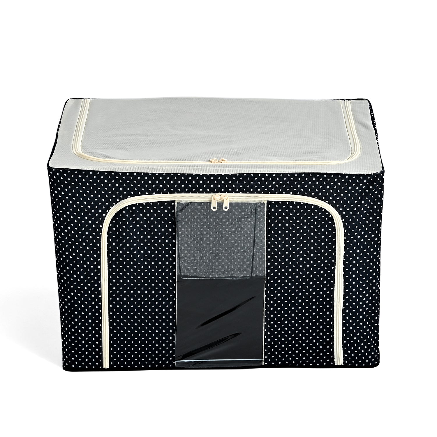 Polka Dot Foldable Steel Frame Clothes Organizer with Clear Window &amp; Dual Zippers (60x42x39cm) - Navy Dot V32527795 0