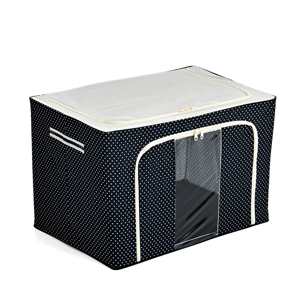 Polka Dot Foldable Steel Frame Clothes Organizer with Clear Window & Dual Zippers (60x42x39cm) - Navy Dot_8569836_1