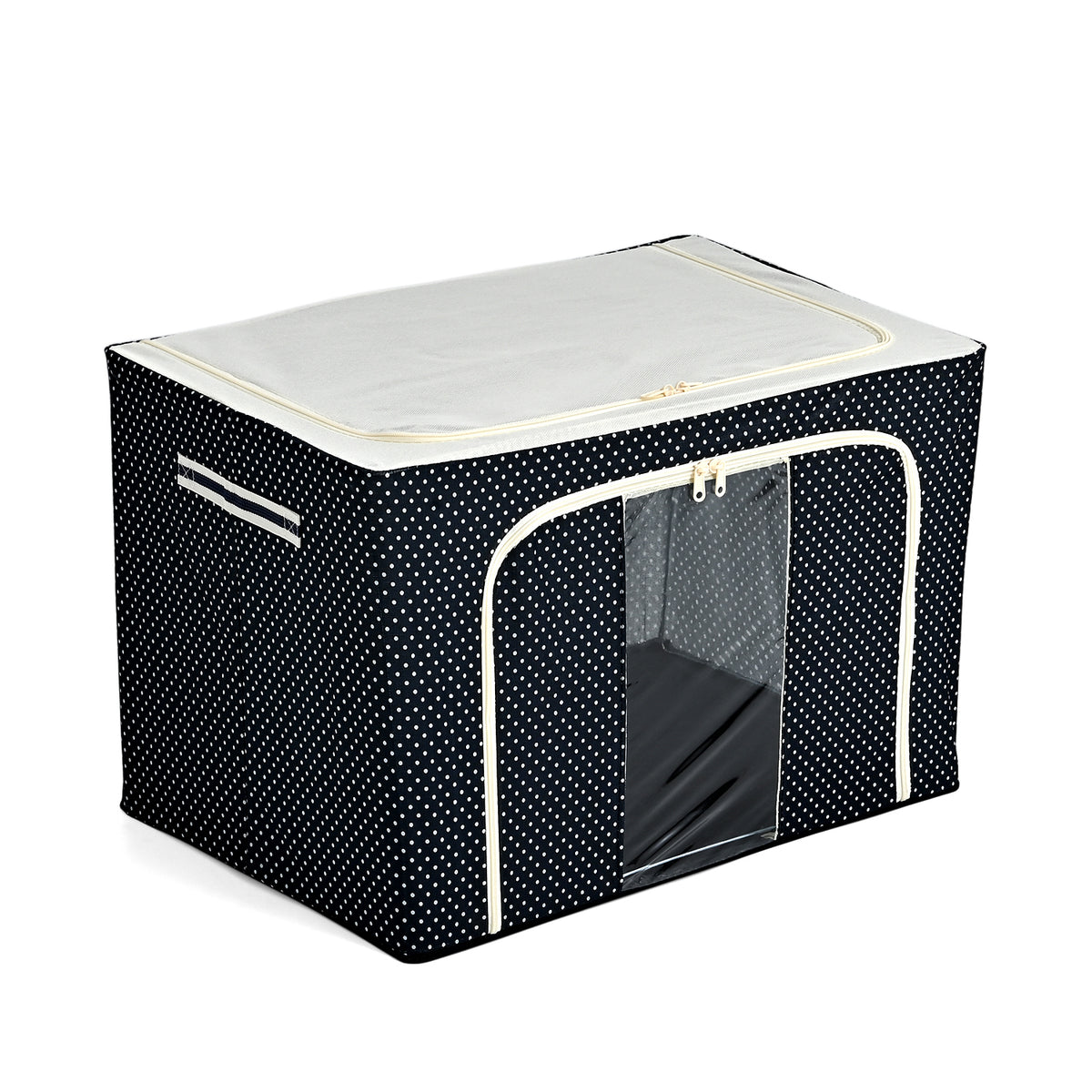 Polka Dot Foldable Steel Frame Clothes Organizer with Clear Window &amp; Dual Zippers (60x42x39cm) - Navy Dot V32527795 2