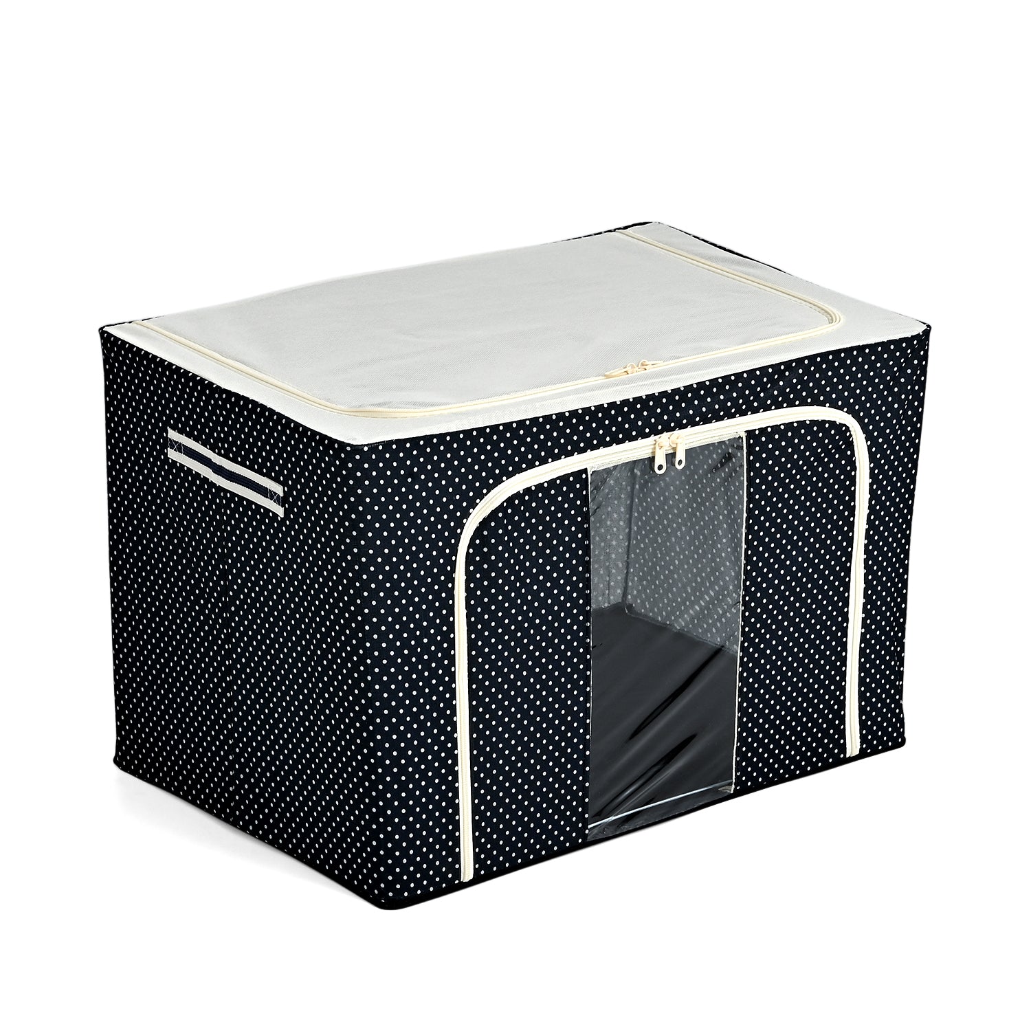 Polka Dot Foldable Steel Frame Clothes Organizer with Clear Window &amp; Dual Zippers (60x42x39cm) - Navy Dot V32527795 2