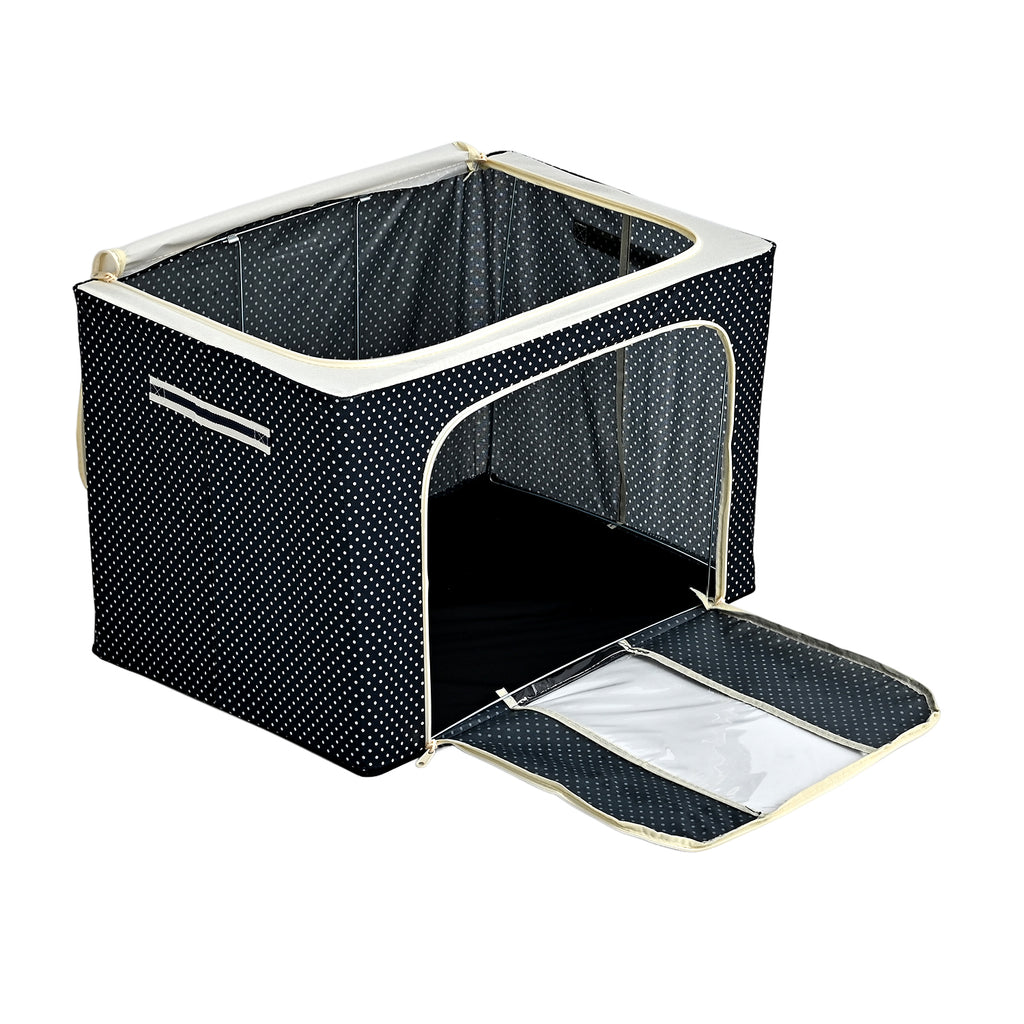 Polka Dot Foldable Steel Frame Clothes Organizer with Clear Window & Dual Zippers (60x42x39cm) - Navy Dot_8569836_3