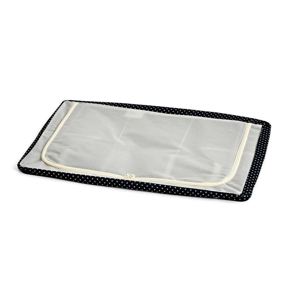 Polka Dot Foldable Steel Frame Clothes Organizer with Clear Window & Dual Zippers (60x42x39cm) - Navy Dot_8569836_4