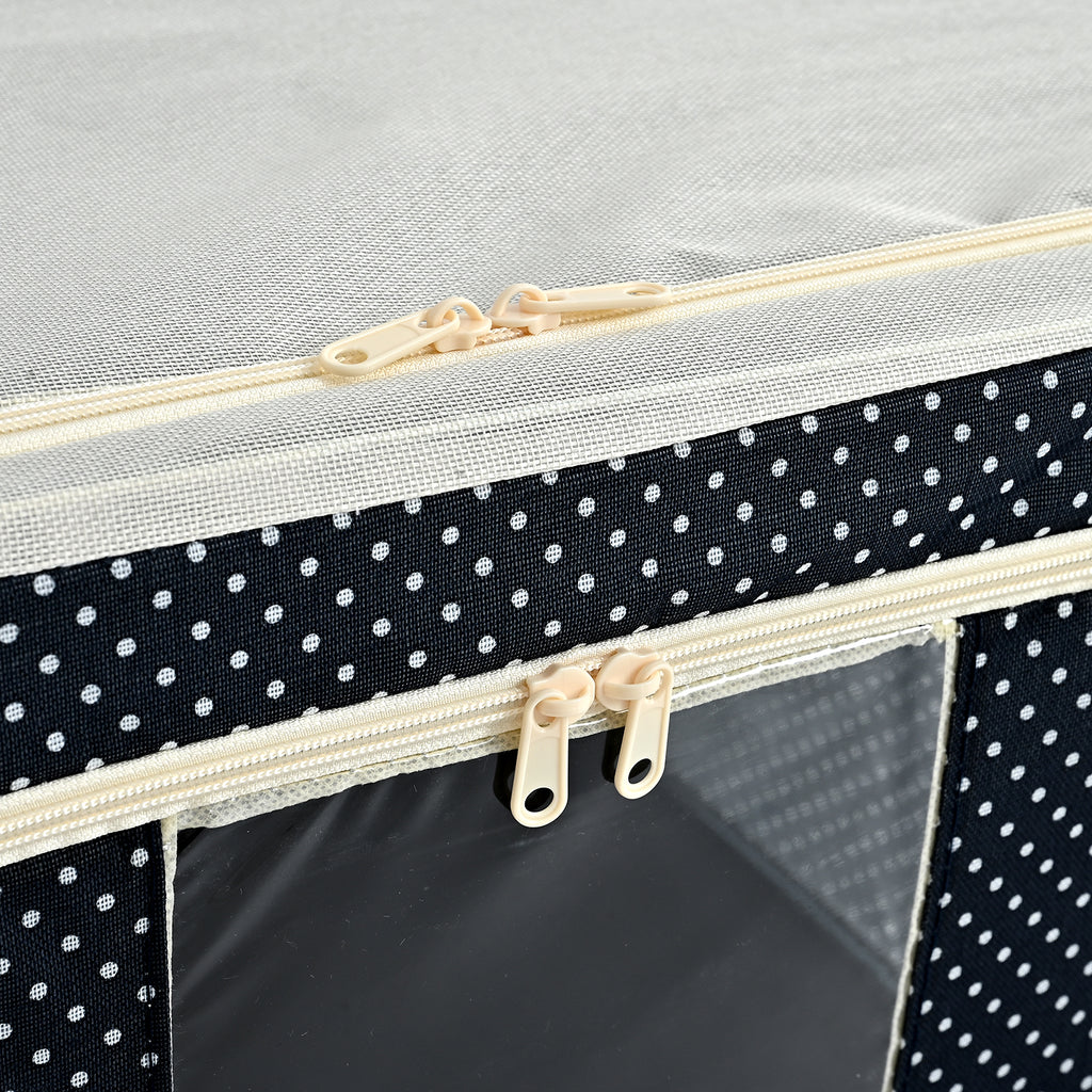 Polka Dot Foldable Steel Frame Clothes Organizer with Clear Window & Dual Zippers (60x42x39cm) - Navy Dot_8569836_5