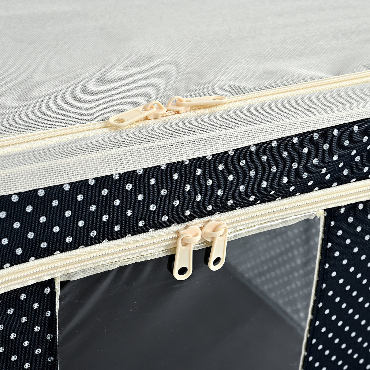 Polka Dot Foldable Steel Frame Clothes Organizer with Clear Window &amp; Dual Zippers (60x42x39cm) - Navy Dot V32527795 6