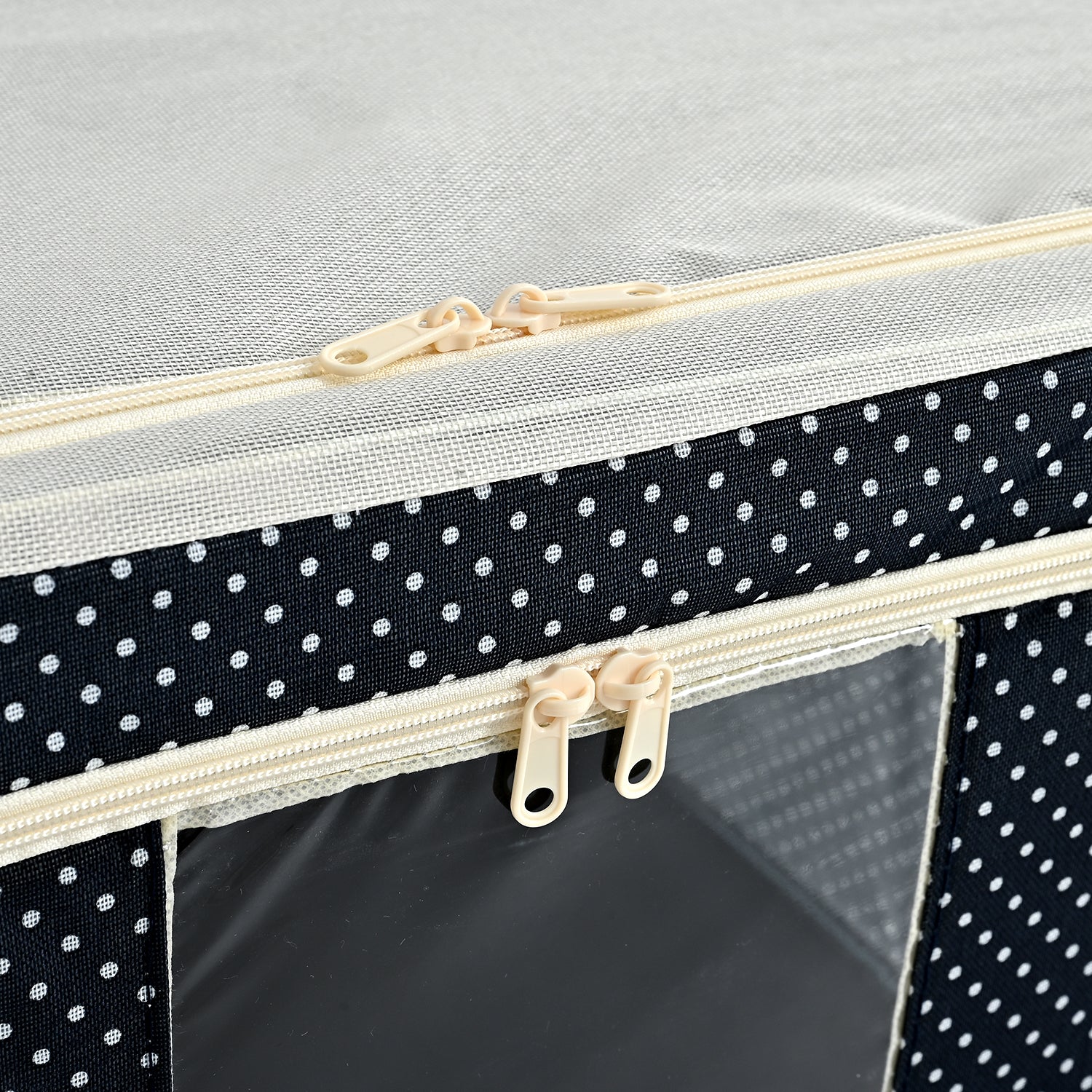 Polka Dot Foldable Steel Frame Clothes Organizer with Clear Window &amp; Dual Zippers (60x42x39cm) - Navy Dot V32527795 6