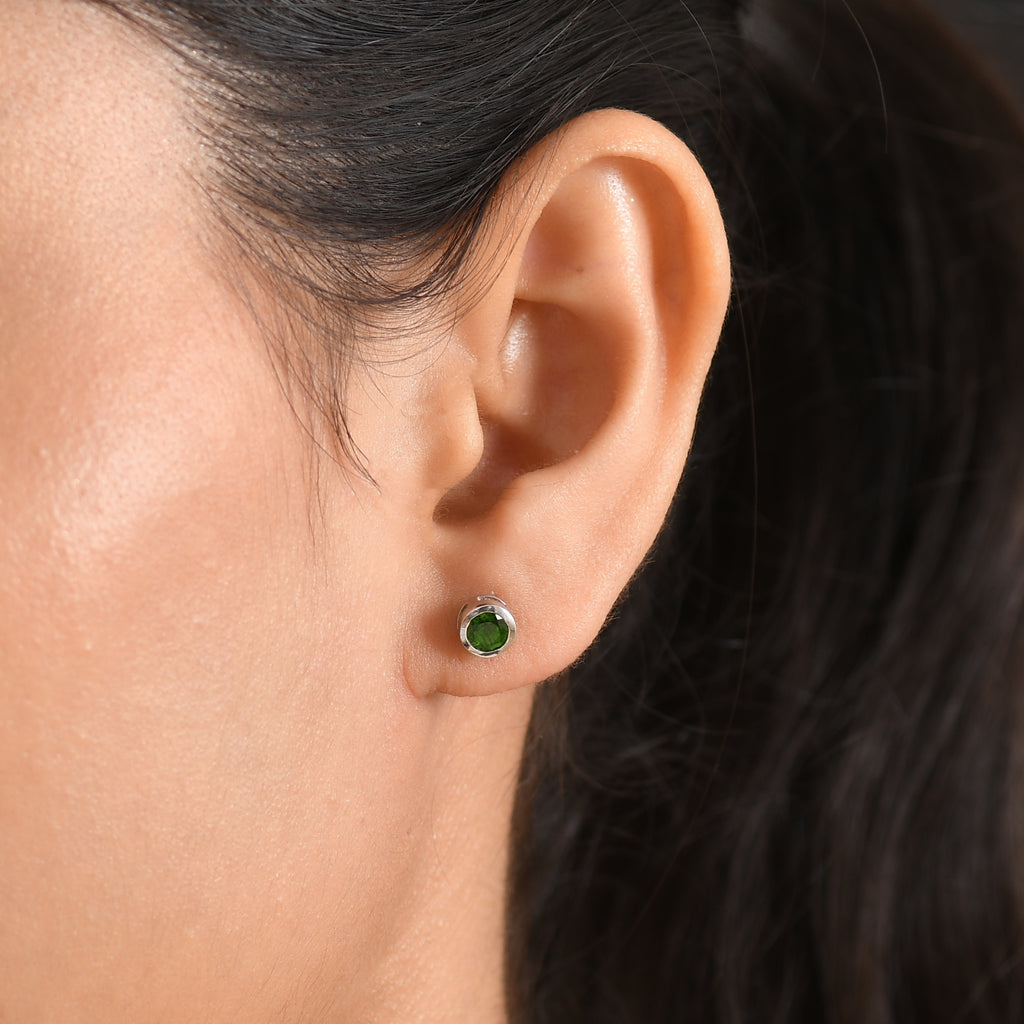 D'Joy - Natural Chrome Diopside Stud Earring with Push Post in Platinum Overlay Sterling Silver_8569845_1