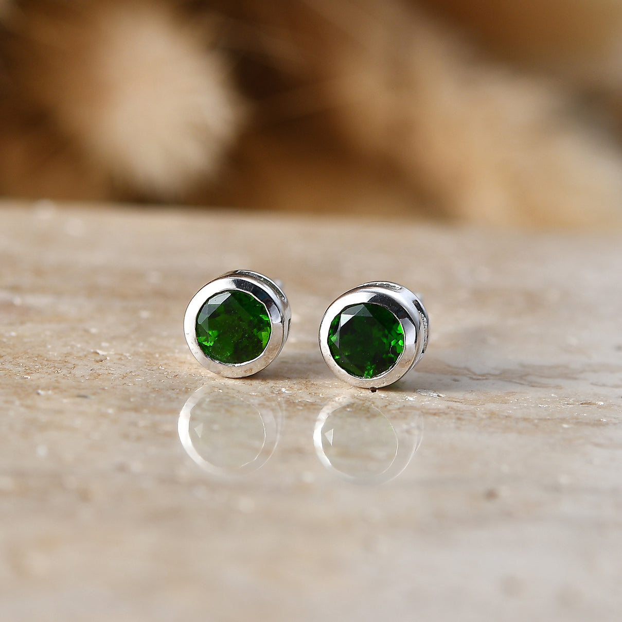 D'Joy - Natural Chrome Diopside Stud Earring with Push Post in Platinum Overlay Sterling Silver 8569845 3