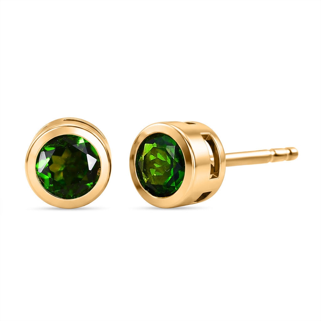 D'Joy - Natural Chrome Diopside Stud Earring with Push Back in Yellow Gold Plated Sterling Silver_8569846
