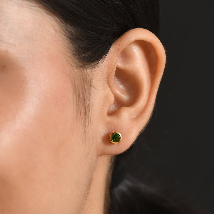D'Joy - Natural Chrome Diopside Stud Earring with Push Back in Yellow Gold Plated Sterling Silver 8569846 2