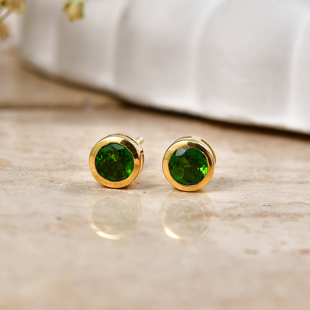 D'Joy - Natural Chrome Diopside Stud Earring with Push Back in Yellow Gold Plated Sterling Silver_8569846_2