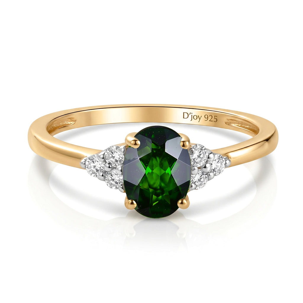 D'Joy - Natural Chrome Diopside & White Zircon Ring in Yellow Gold Plated Sterling Silver 1.00 Ct._8569848