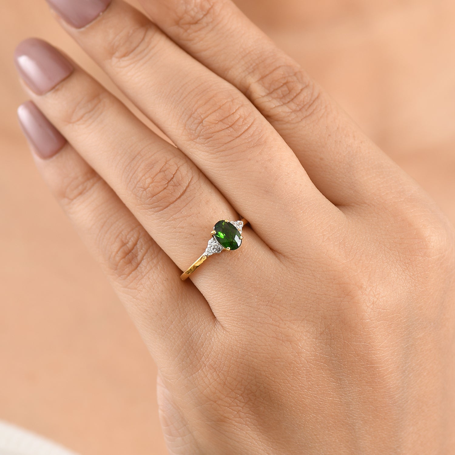 D'Joy - Natural Chrome Diopside &amp; White Zircon Ring in Yellow Gold Plated Sterling Silver 1.00 Ct. V32513681 2