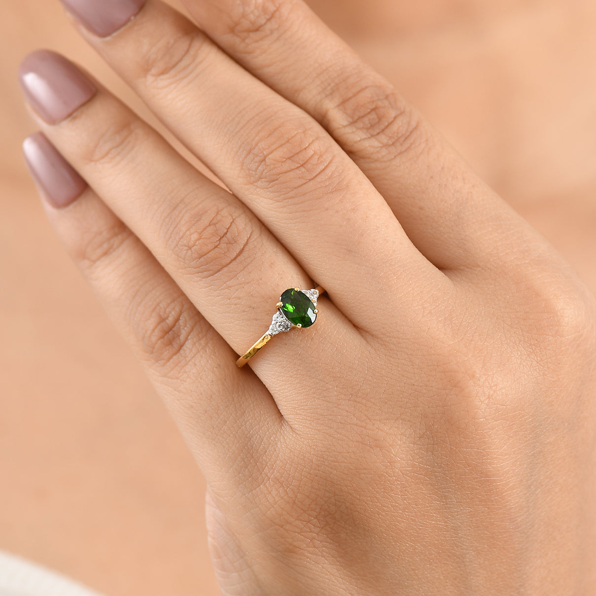 D'Joy - Natural Chrome Diopside &amp; White Zircon Ring in Yellow Gold Plated Sterling Silver 1.00 Ct. V32528106 2