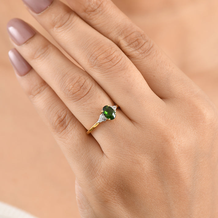 D'Joy - Natural Chrome Diopside &amp; White Zircon Ring in Yellow Gold Plated Sterling Silver 1.00 Ct. V32662721 2