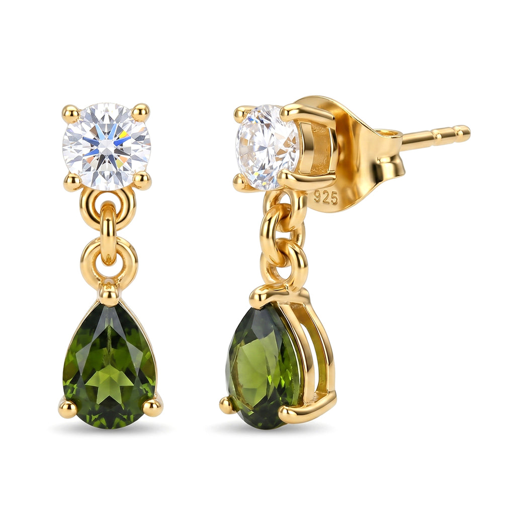 D'Joy - Natural Chrome Diopside & Moissanite Dangling Earring with Push Post in Yellow Gold Plated Sterling Silver 1.36 Ct._8569862