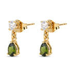 D'Joy - Natural Chrome Diopside & Moissanite Dangling Earring with Push Post in Yellow Gold Plated Sterling Silver 1.36 Ct.