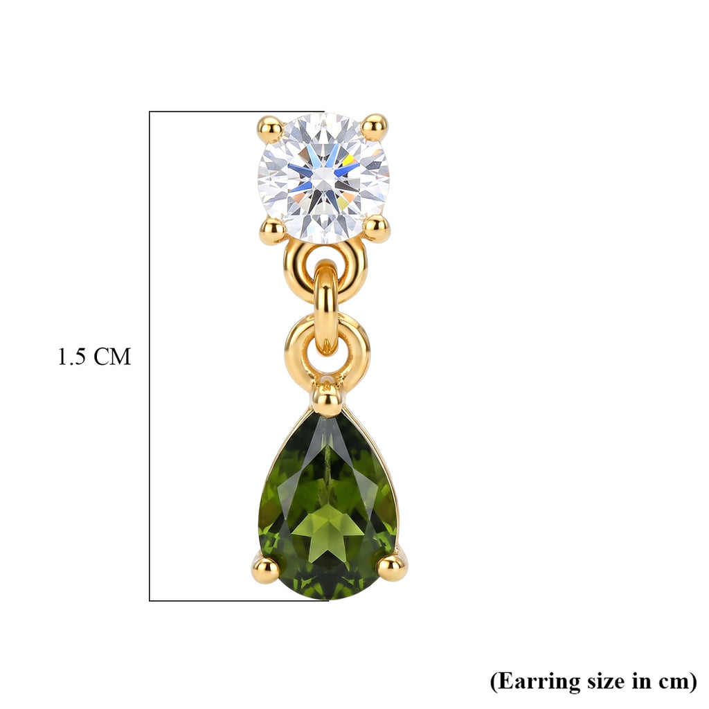D'Joy - Natural Chrome Diopside & Moissanite Dangling Earring with Push Post in Yellow Gold Plated Sterling Silver 1.36 Ct._8569862_5