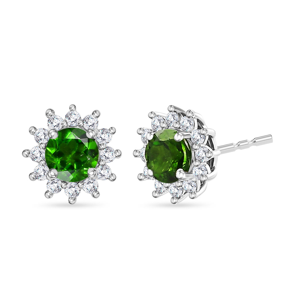 D'Joy - Natural Chrome Diopside & White Zircon Halo Earring with Push Post in Platinum Overlay Sterling Silver 1.10 Ct._8569930