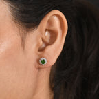 D'Joy - Natural Chrome Diopside & White Zircon Halo Earring with Push Post in Platinum Overlay Sterling Silver 1.10 Ct._8569930_1