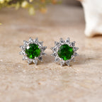 D'Joy - Natural Chrome Diopside & White Zircon Halo Earring with Push Post in Platinum Overlay Sterling Silver 1.10 Ct._8569930_2