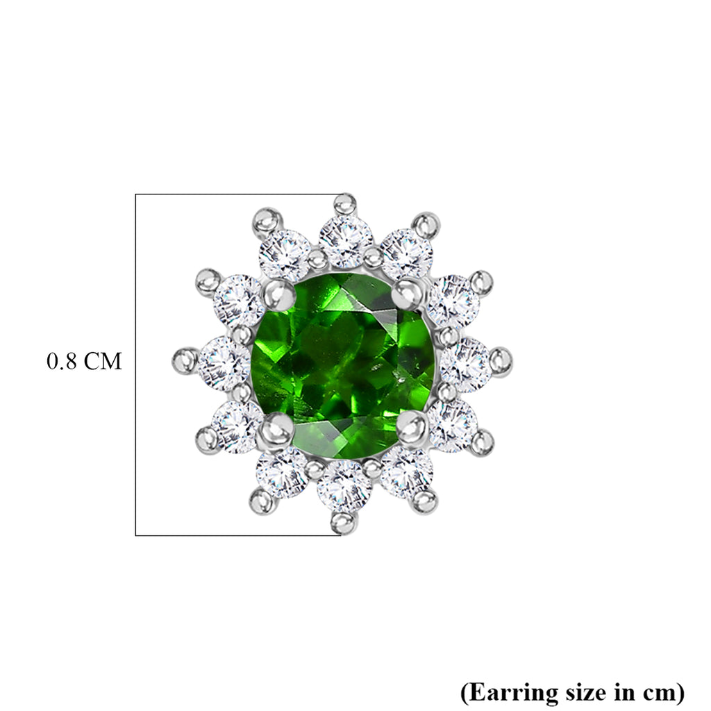 D'Joy - Natural Chrome Diopside & White Zircon Halo Earring with Push Post in Platinum Overlay Sterling Silver 1.10 Ct._8569930_4