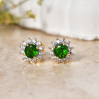 D'Joy - Natural Chrome Diopside & White Zircon Halo Earring with Push Back in Yellow Gold Plated Sterling Silver 1.10 Ct._8569931_2