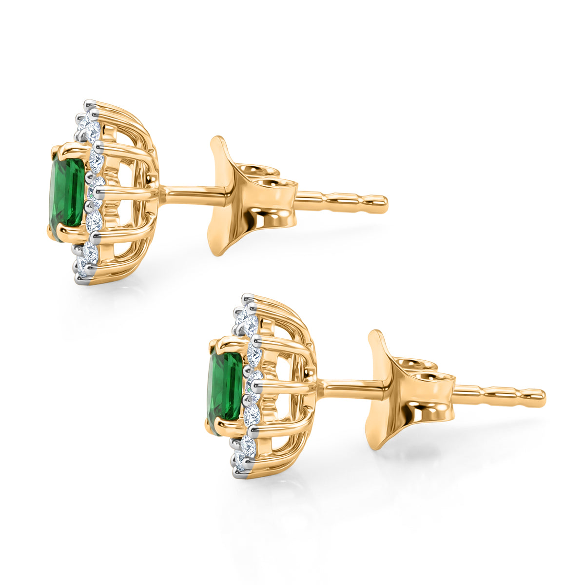 D'Joy - Natural Chrome Diopside &amp; White Zircon Halo Earring with Push Back in Yellow Gold Plated Sterling Silver 1.10 Ct. V32514174 4