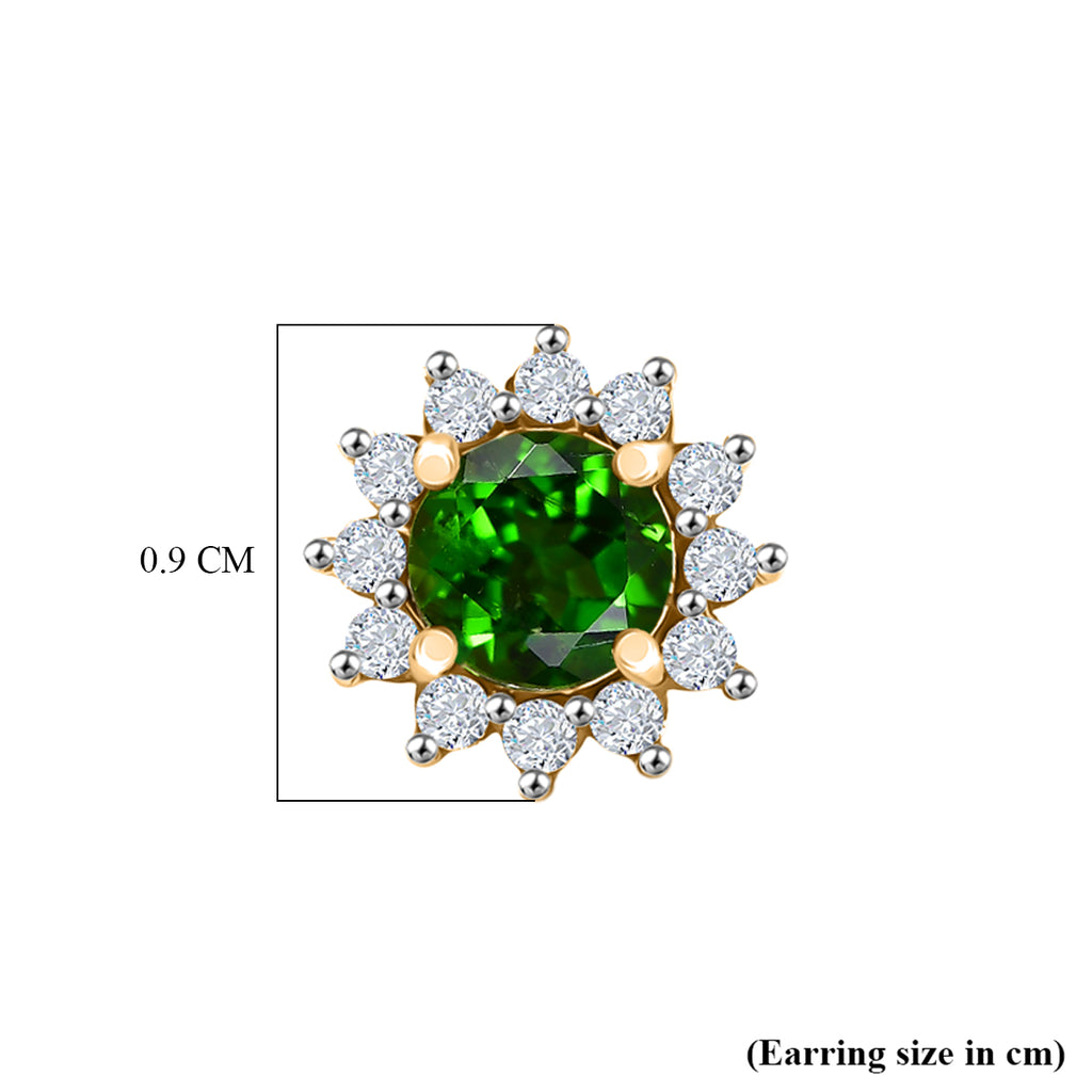 D'Joy - Natural Chrome Diopside & White Zircon Halo Earring with Push Back in Yellow Gold Plated Sterling Silver 1.10 Ct._8569931_4