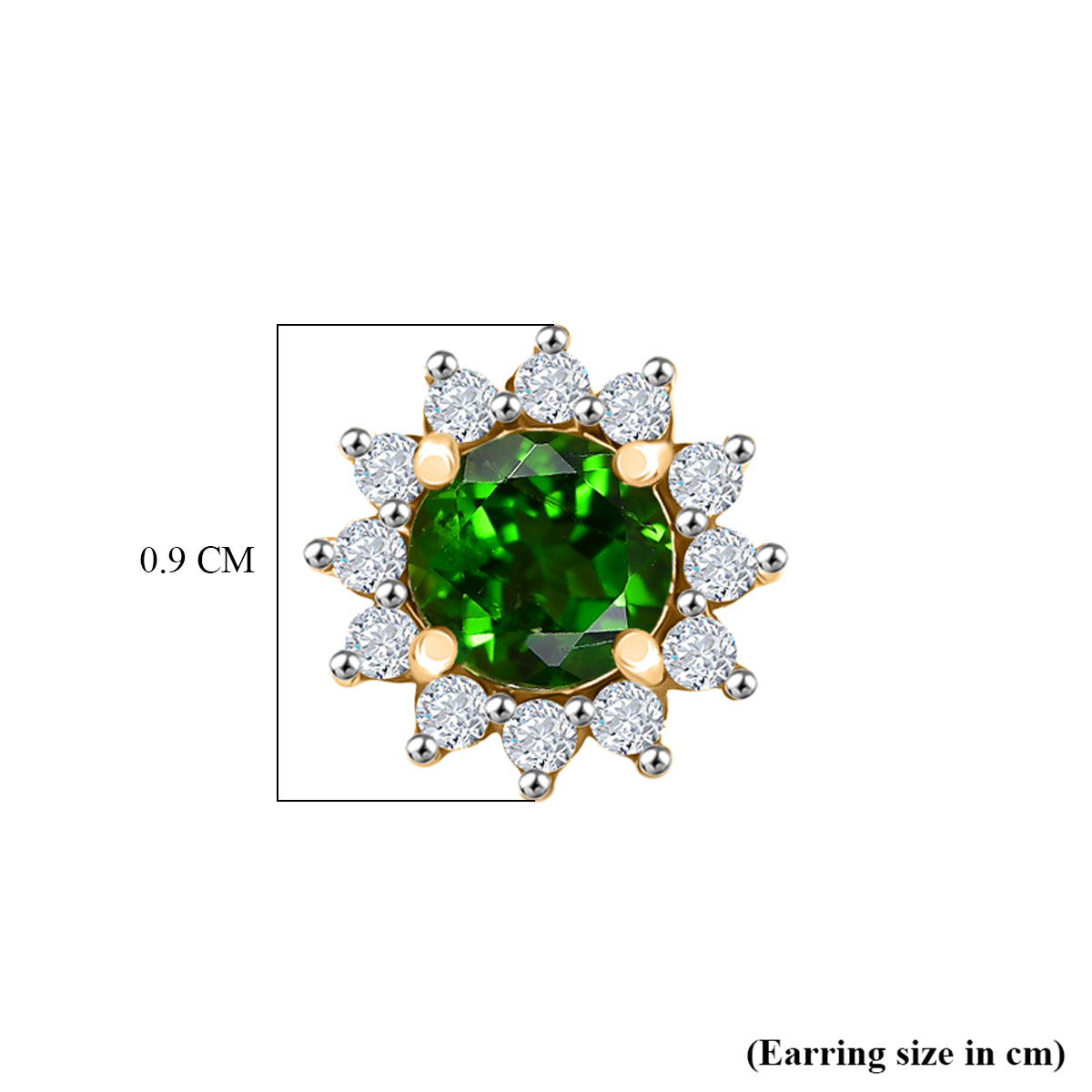 D'Joy - Natural Chrome Diopside &amp; White Zircon Halo Earring with Push Back in Yellow Gold Plated Sterling Silver 1.10 Ct. V32514174 5