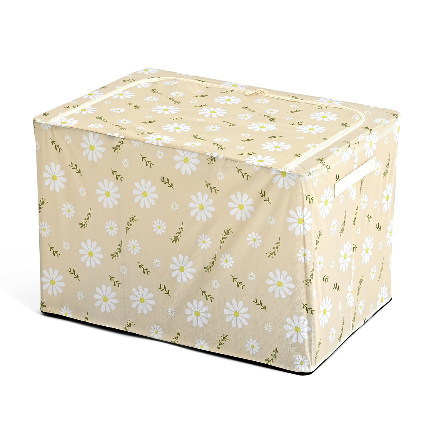 Floral Print Foldable Steel Frame Clothes Organizer with Clear Window &amp; Dual Zippers (60x42x39cm) - Beige 8569946 2