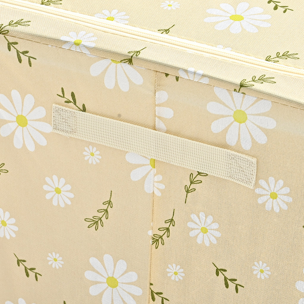 Floral Print Foldable Steel Frame Clothes Organizer with Clear Window & Dual Zippers (60x42x39cm) - Beige_8569946_6