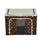 Multi-icon Print Foldable Steel Frame Clothes Organizer with Clear Window & Dual Zippers (60x42x39cm) - Brown Bear_8569961