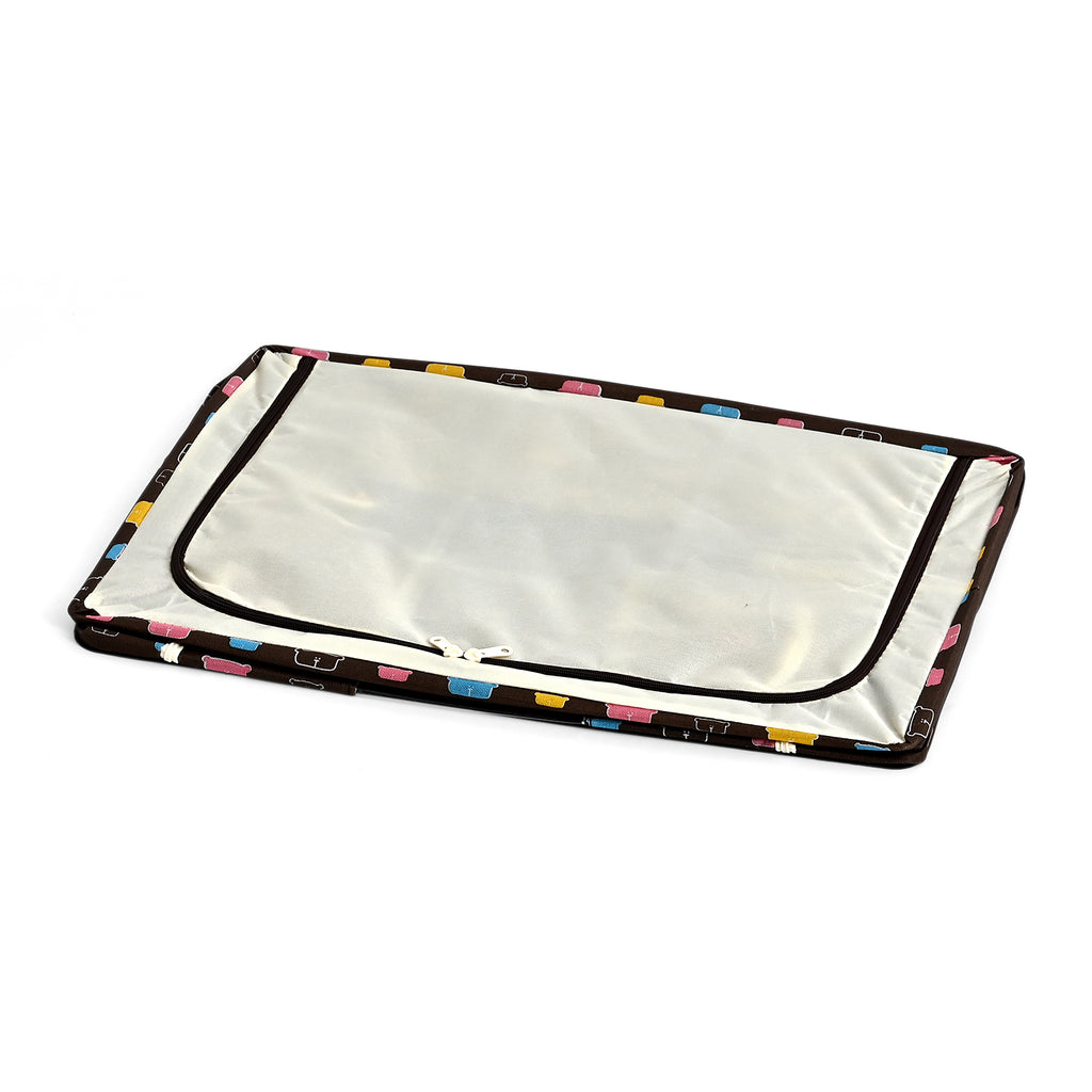 Multi-icon Print Foldable Steel Frame Clothes Organizer with Clear Window & Dual Zippers (60x42x39cm) - Brown Bear_8569961_4