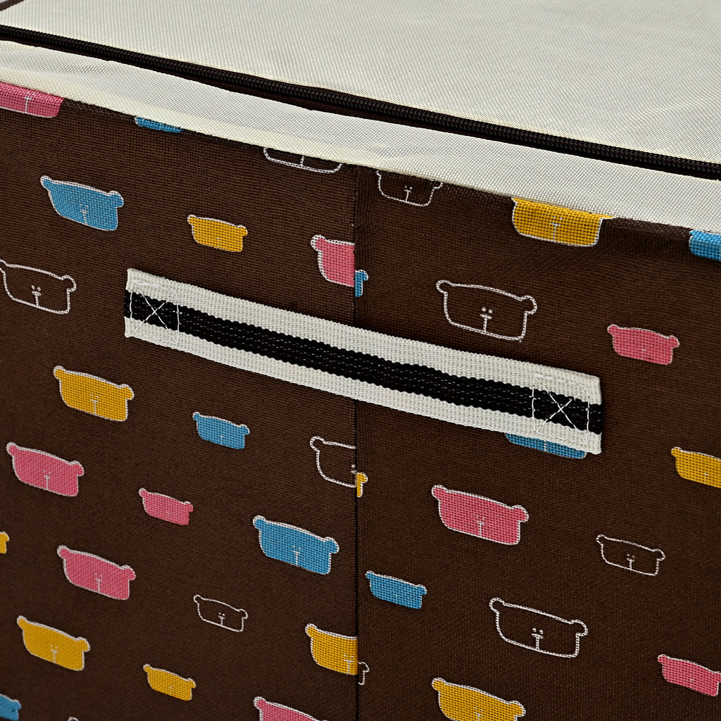Multi-icon Print Foldable Steel Frame Clothes Organizer with Clear Window & Dual Zippers (60x42x39cm) - Brown Bear_8569961_6