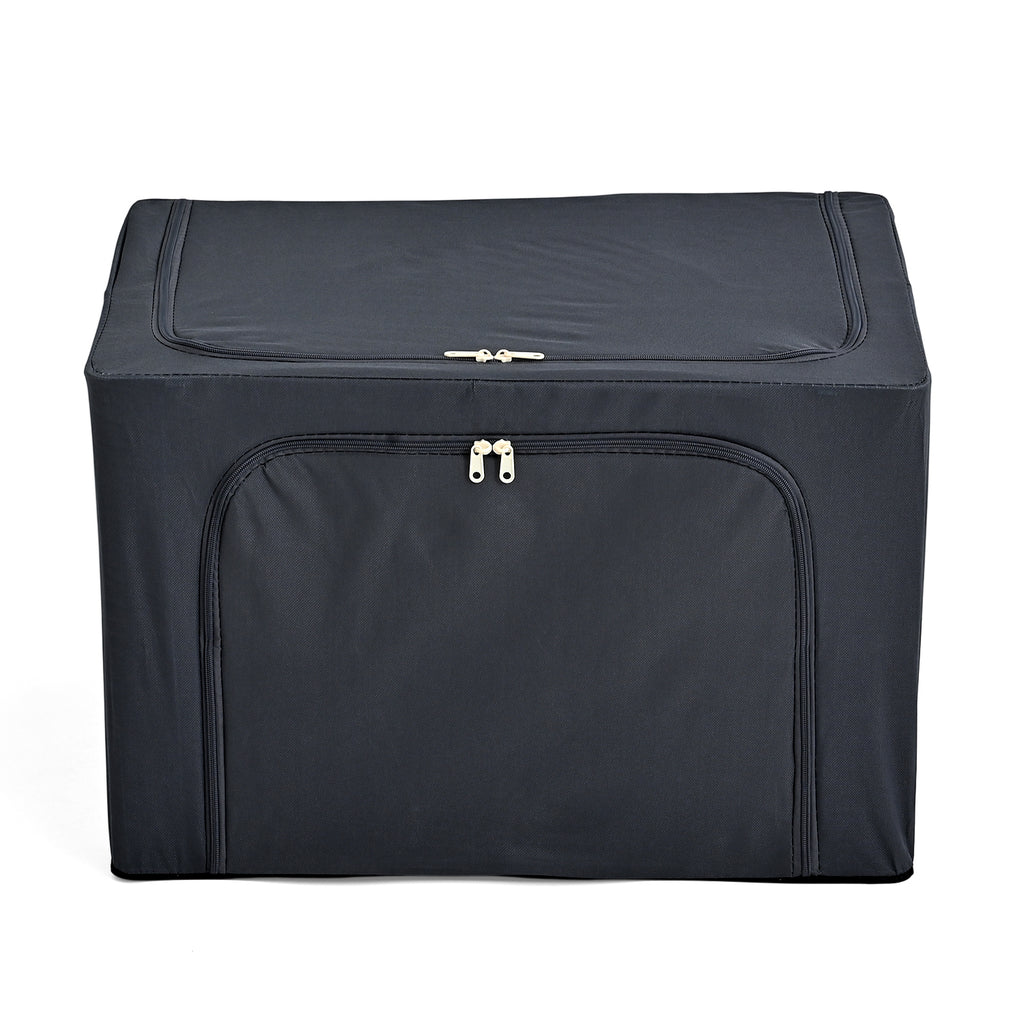 Foldable Steel Frame Clothes Organizer with Clear Window & Dual Zippers (60x42x39cm) - Dark Grey_8569963