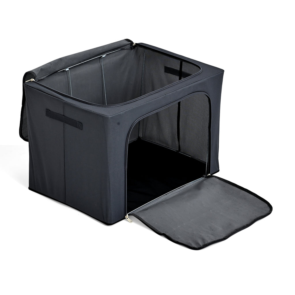 Foldable Steel Frame Clothes Organizer with Clear Window & Dual Zippers (60x42x39cm) - Dark Grey_8569963_3