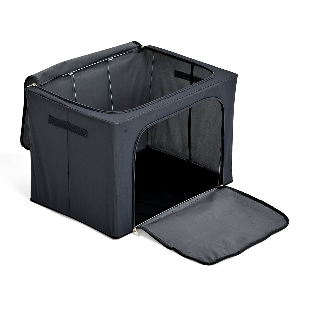 Foldable Steel Frame Clothes Organizer with Clear Window &amp; Dual Zippers (60x42x39cm) - Dark Grey 8569963 3