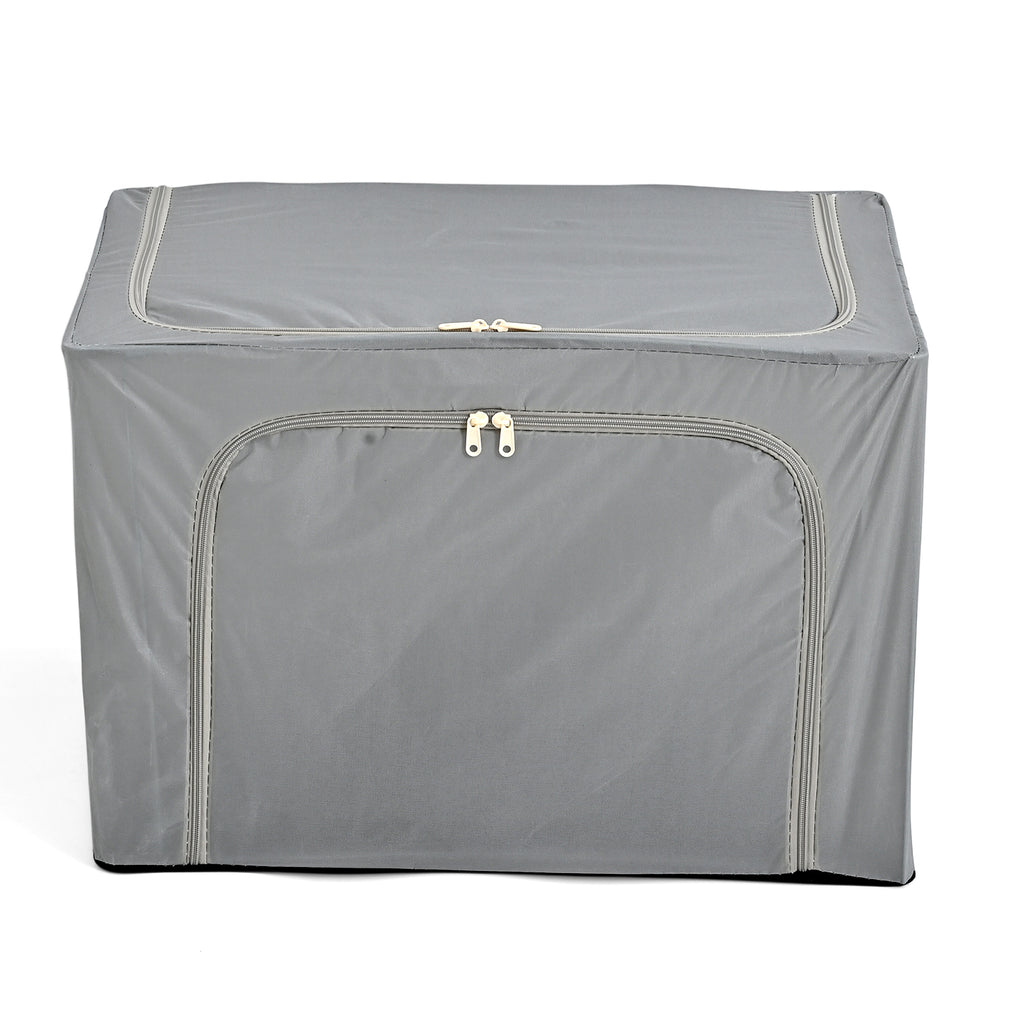 Foldable Steel Frame Clothes Organizer with Clear Window & Dual Zippers (60x42x39cm) - Light Grey_8569975