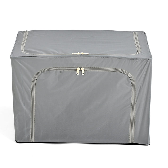 Foldable Steel Frame Clothes Organizer with Clear Window &amp; Dual Zippers (60x42x39cm) - Light Grey V32669948 1